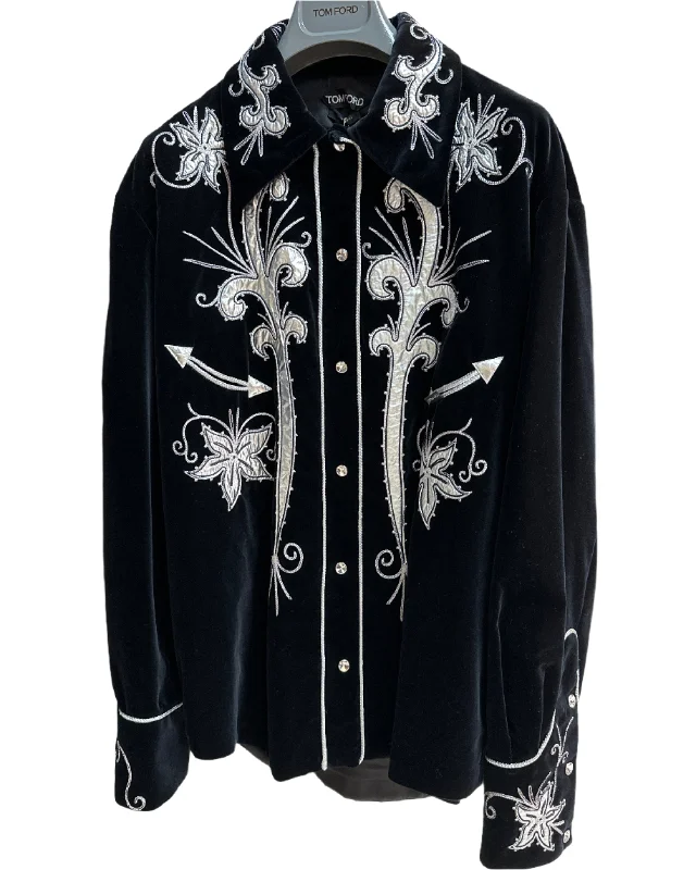 Tom Ford Womens Velvet Shirt In Black-- Collared Crew Neck Turtle Neck