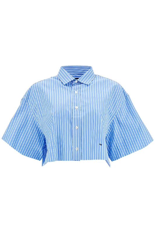 blue striped cotton shirt HGSH020 BLUE STRIPE-- Solid Color Striped Floral