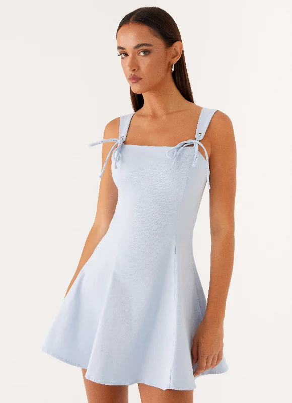 Jamaya Tie Mini Dress - Blue Comfortable Shift Mini Dress
