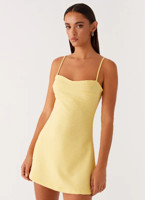 Cindy Mini Dress - Yellow Cozy Ruched Mini Dress