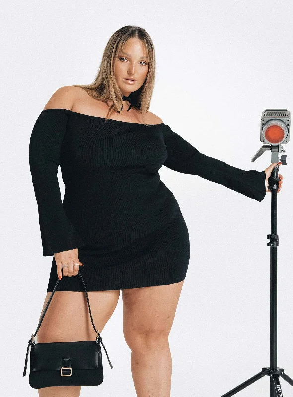 Parisa Long Sleeve Mini Dress Black Curve Tunics Luxurious high-end