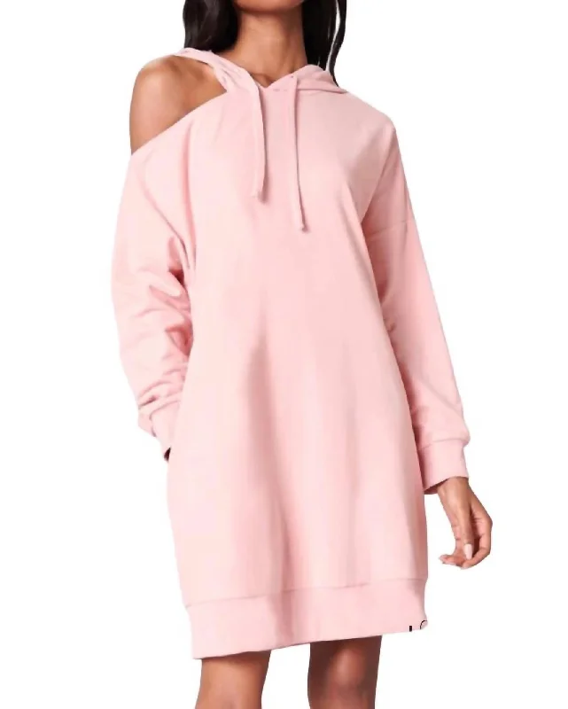 Deanna Cut Out French Terry Hoodie Dress In Rose Hoodie Dress Longline Feminine