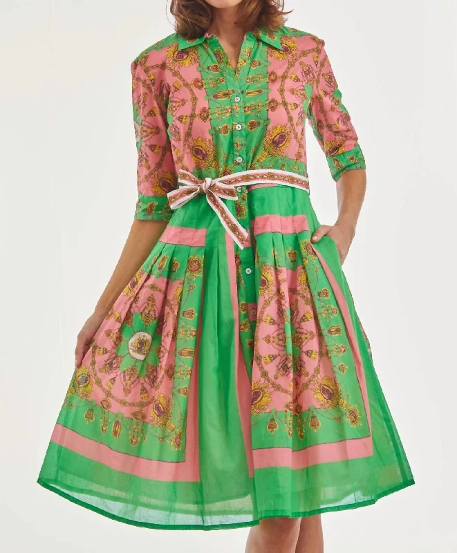 Mrs Maisel Dress In Pink Green Gold Engineered Tunics Fashionable trendy