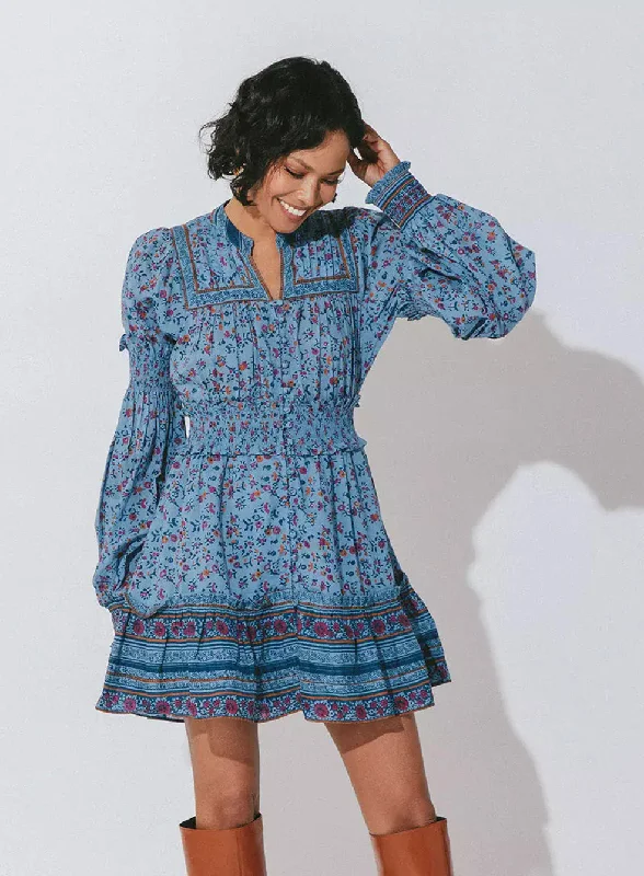Delilah Mini Dress Lapis Block Print Stylish Short Sleeve Mini Dress