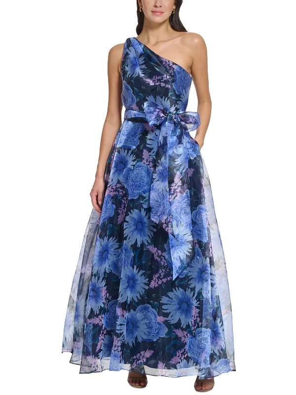 Womens One Shoulder Printed Evening Dress Tunics Fleece cozy