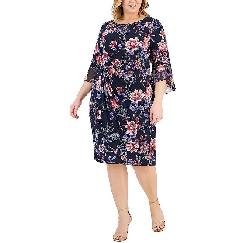 Plus Womens Floral Print Polyester Sheath Dress Tunics Floral girly