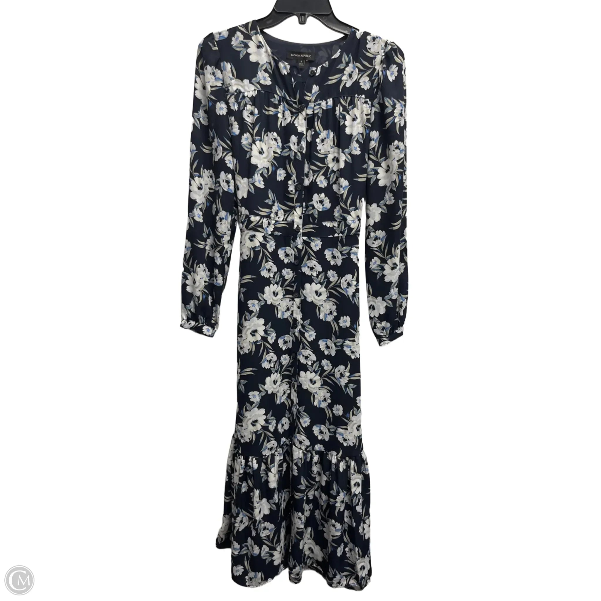 Dress Party Midi By Banana Republic In Blue & White, Size: 4 Elegant Long Evening