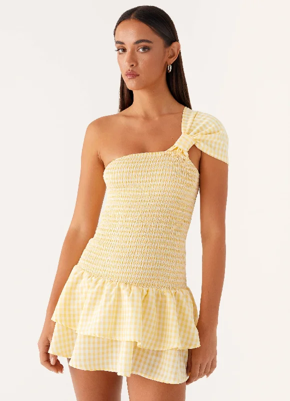 Brandy Mini Dress - Yellow Gingham Comfortable Fit-and-Flare Mini Dress