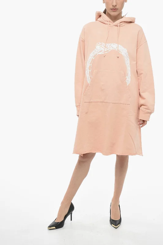 Maison Margiela MM6 Cotton Hoodie Dress with Front Print Hoodie with Thumb Holes Functional Cozy