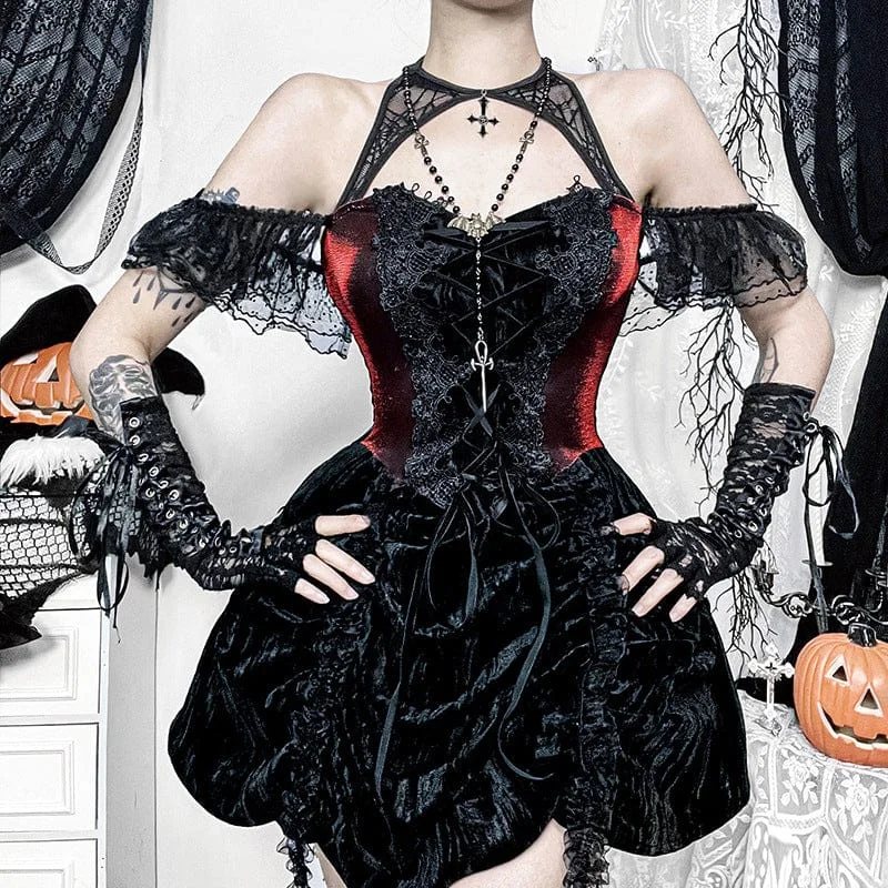 Women's Gothic Off-the-shoulder Lace-up Party Dress Tunics Travel practical