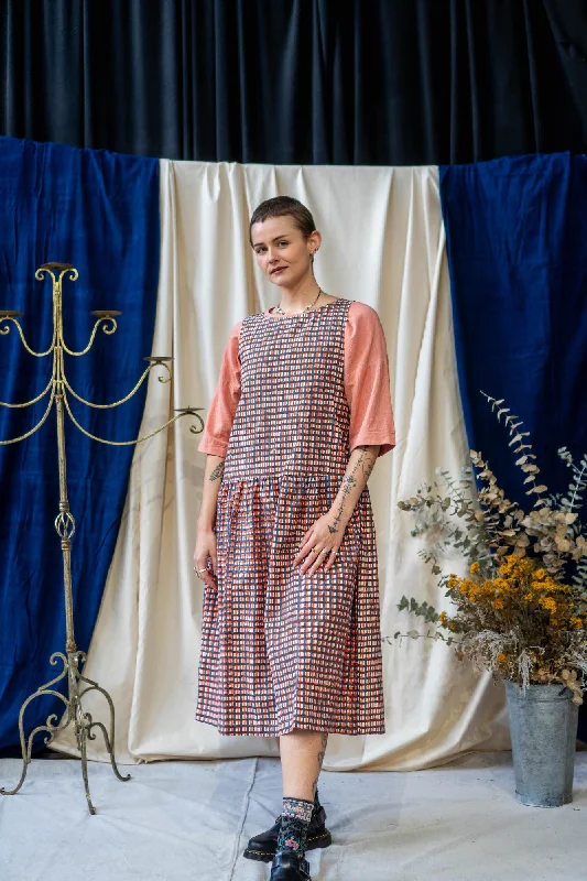 Drop Waist Dress - Blue and Orange Waffle Print Tunics Winter warm