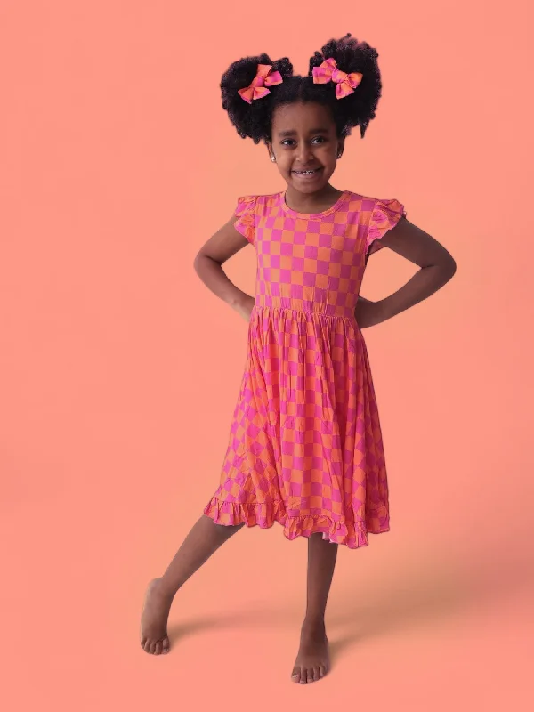NEON DREAMS CHECKERS DREAM RUFFLE DRESS Tunics Modern contemporary