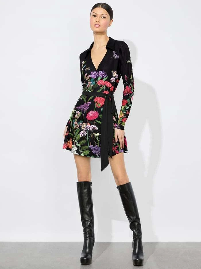Alice and Olivia Millicent Mini Dress Secret Garden Stylish Floral Print Mini Dress