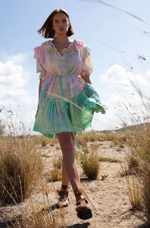 Vivier Scallop Mixed Candy Tie Dye Mini Dress Modern Satin Mini Dress