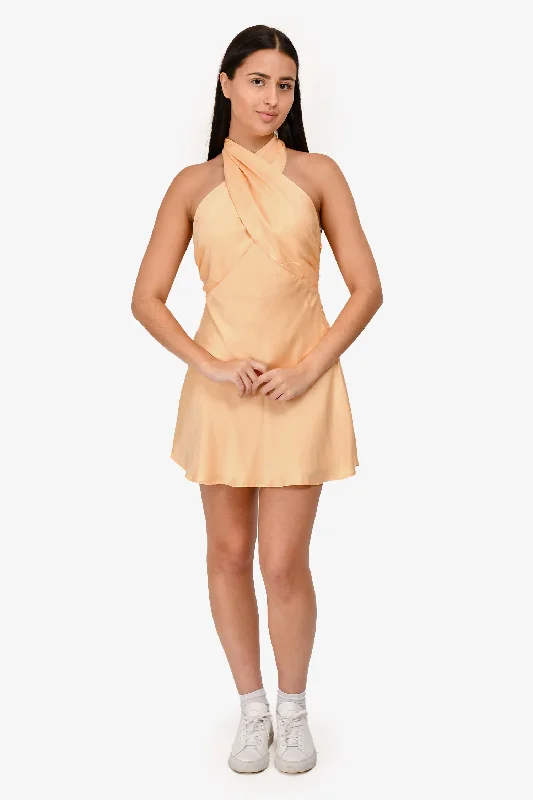 Meshki Peach Satin Francine Halter Mini Dress Size S Stylish Short Sleeve Mini Dress