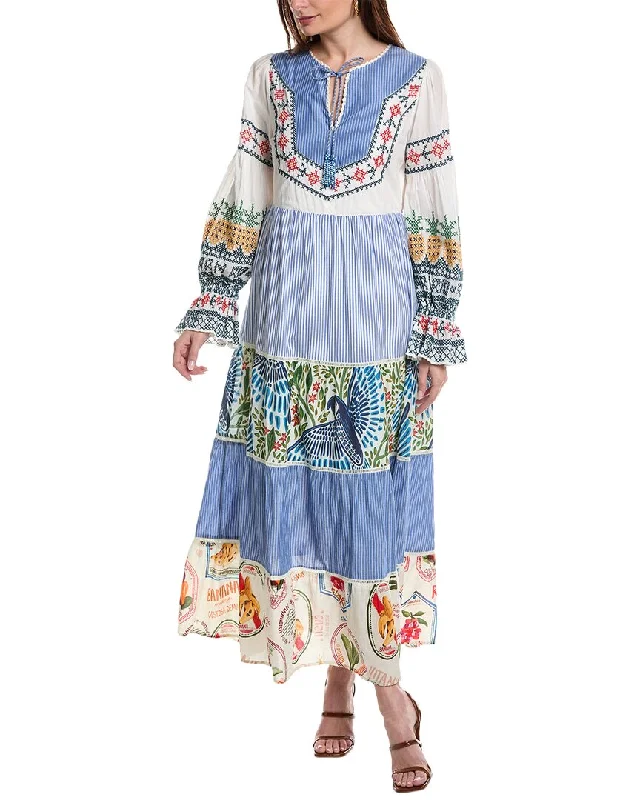 FARM Rio Pineapple Beach Embroidered Maxi Dress Tunic Top Casual