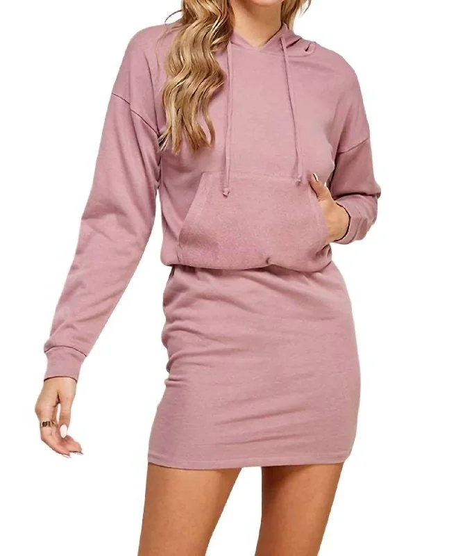 Solid Hoodie Dress In Light Red Bean Hoodie with Print Artistic Unique