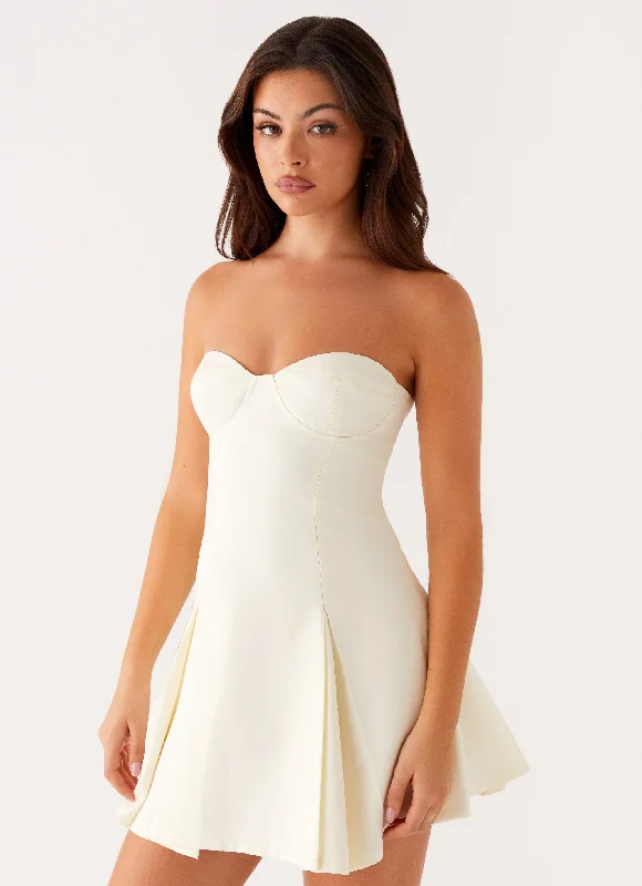 Victoria Strapless Mini Dress - Butter Elegant Satin Lace Mini Dress