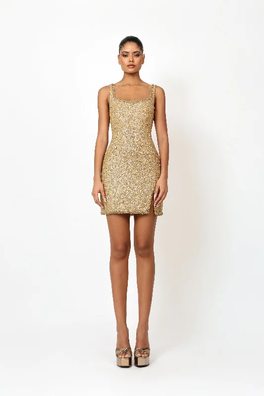 Kerri Mini Dress - Gold Classic Black Mini Dress