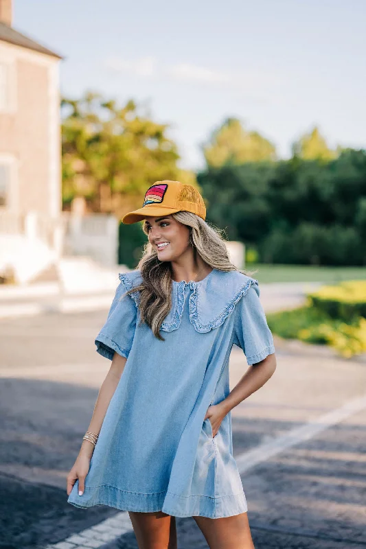 Louise Mini Dress - Denim Cozy Ribbed Mini Dress
