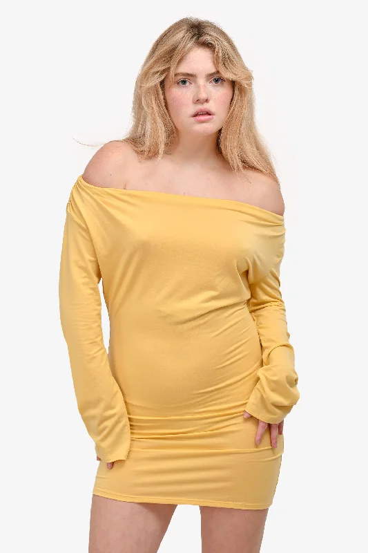 Reformation Yellow Cold Shoulder Long Sleeve Mini Dress Size S Stylish Puff Sleeve Mini Dress