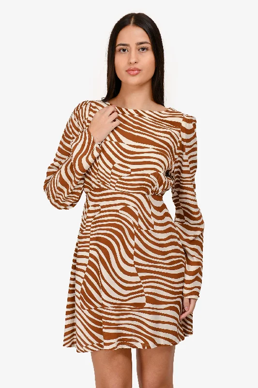 Faithfull The Brand Brown/White Mini Dress Size 6 Chic Pleated Mini Dress