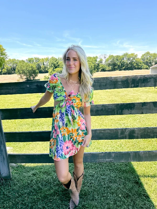Festivities Mini Dress - Floral Stylish Short Sleeve Mini Dress
