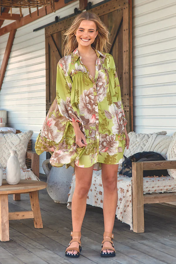 Mistletoe Print Aimee Mini Dress Trendy Mini Dress with Belt