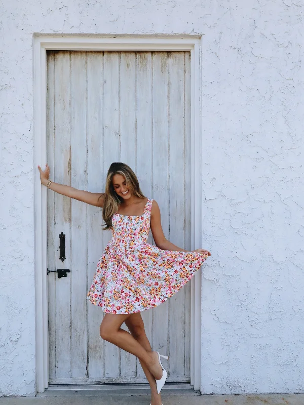 Sunny Days Mini Dress - Sunny Floral Trendy Crossover Mini Dress