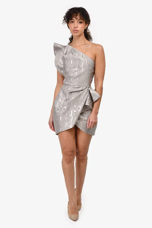 Saylor Silver One Shoulder 'Ann' Mini Dress Size XS Casual Button-Up Mini Dress