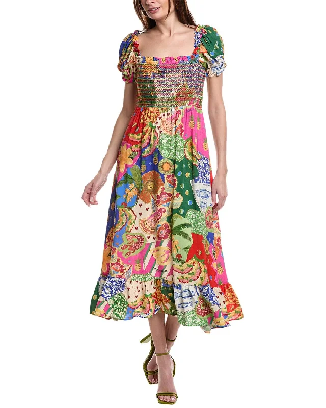 FARM Rio Sunny Mix Midi Dress Tunics Sophisticated sleek