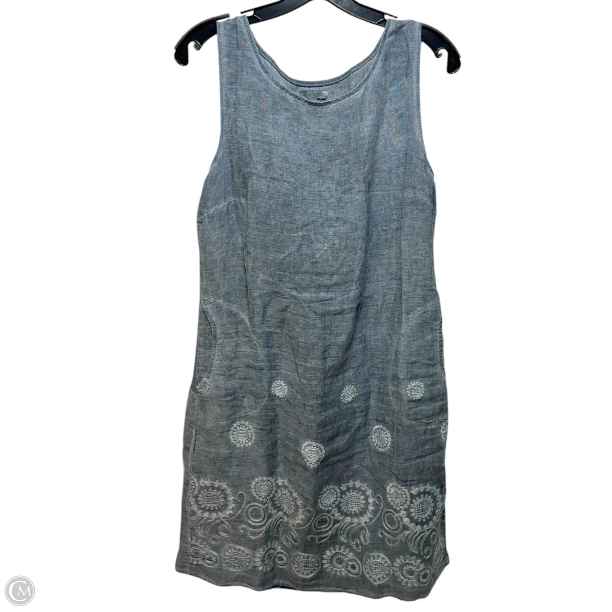 Linen Dress Casual Midi By Lina Tomei In Grey, Size: M Tunics Handmade artisanal