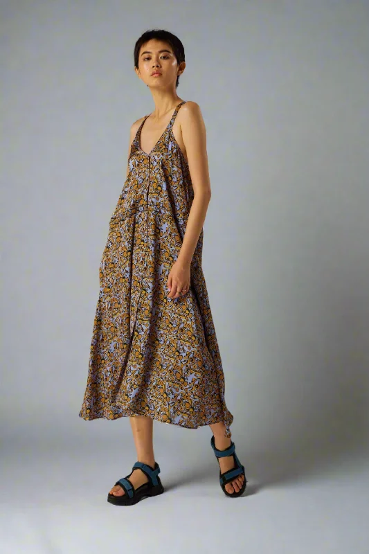 Java dress in Art Deco Factory print Off-the-shoulder Chic Trendy