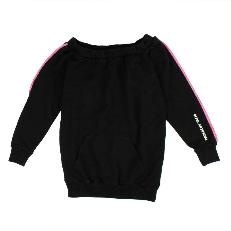 Marcelo Burlon Boat Collar Sweatshirt - Black/Pink Hoodie with Ribbed Hem Stretchable Secure