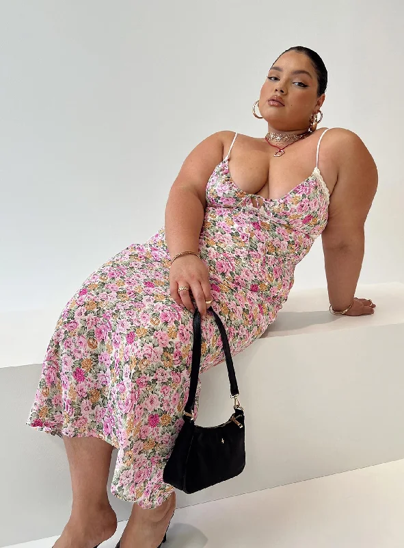Emily Maxi Dress Pink Floral Curve Tunics Plaid country