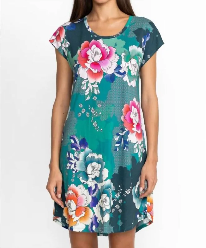 Tura Cap Sleeve Dress In Green empire Waist empire