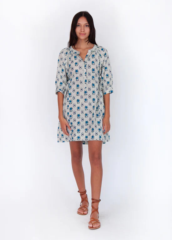Floral Mini Dress in Blue/White Classic Floral Print Mini Dress