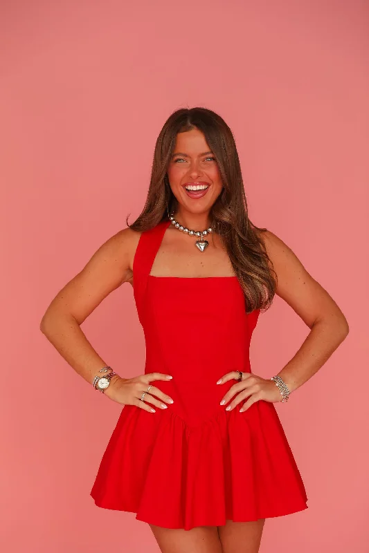Bailey Mini Dress - Red Elegant Satin Lace Mini Dress