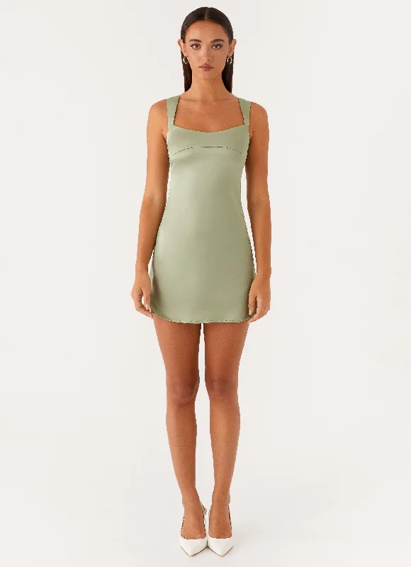 Odette Satin Mini Dress - Sage Classic Floral Mini Dress