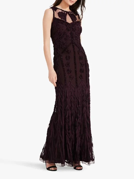 Floral Tapework Maxi Dress Boat Neckline Classic