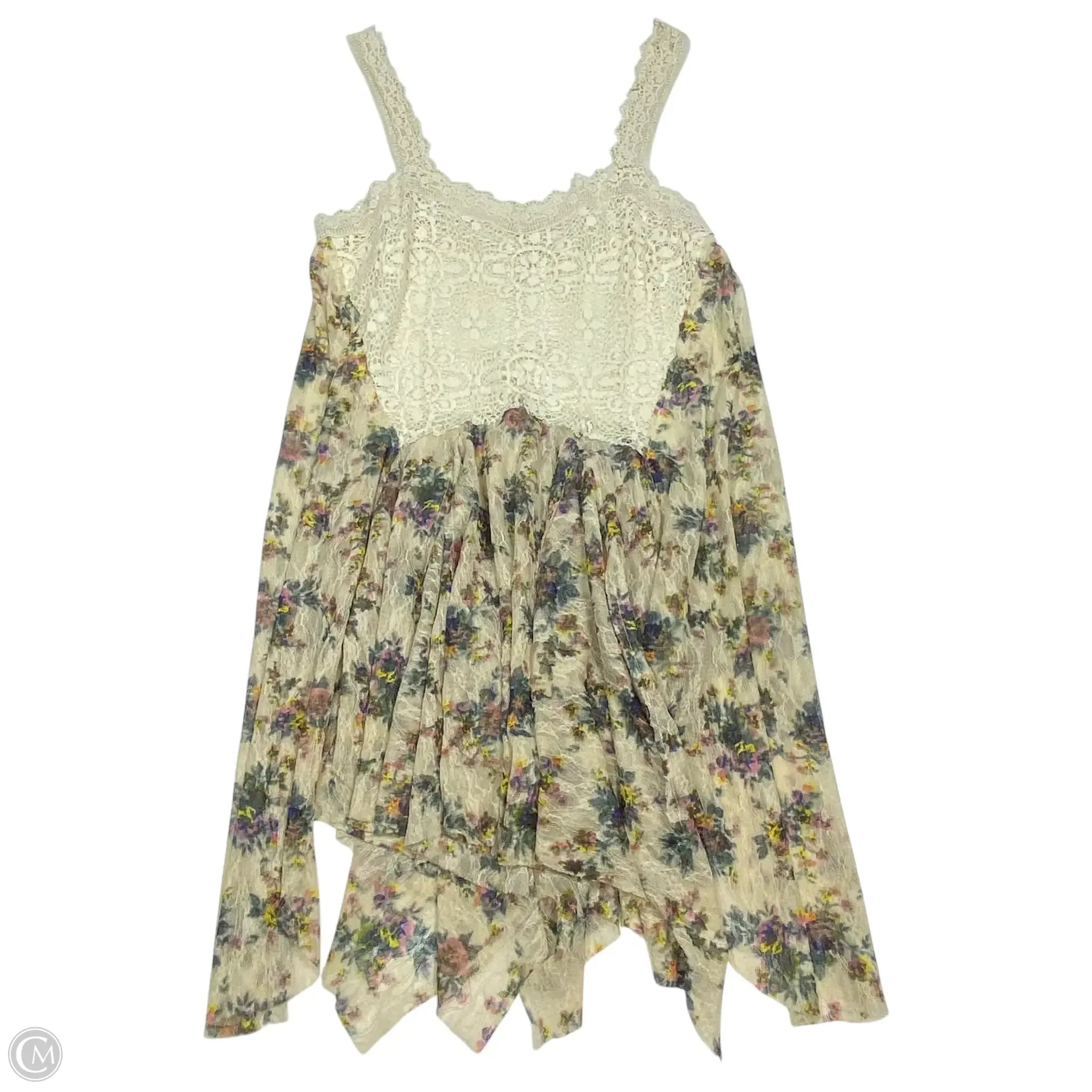 Dress Casual Short By Free People In Cream & Green, Size: M Crew Neckline Casual