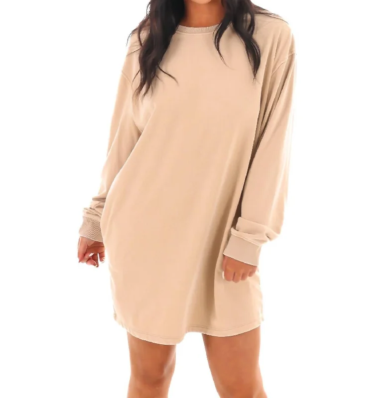 Relaxed Fit Sweatshirt Dress In Taupe Hoodie with Pocket Utility Practical
