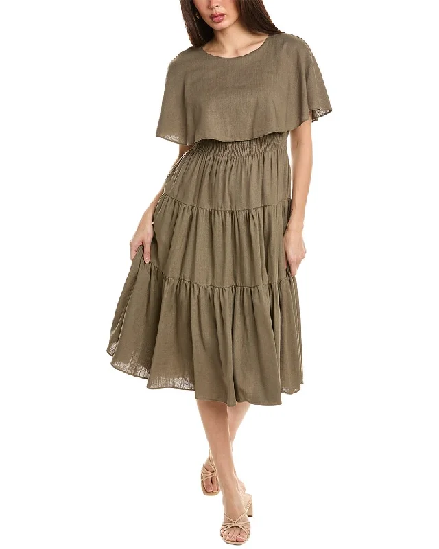 Maison Tara Tiered Linen-Blend Midi Dress Tunics Solid Classic