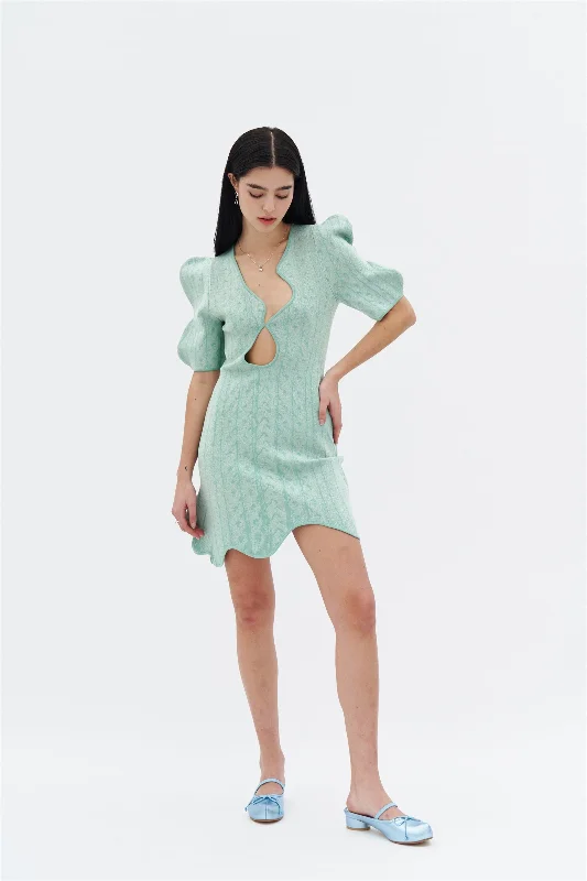 ARIEL JACQUARD WAVY MINI DRESS Fashionable Lace-Trim Mini Dress