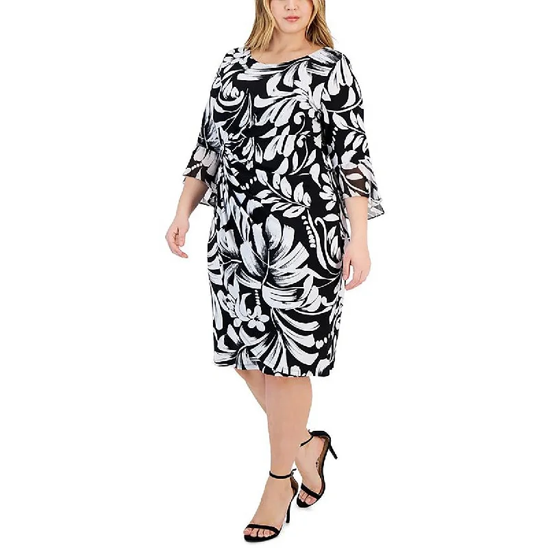 Plus Womens Printed Bell Sleeve Sheath Dress Bodycon Club Sequined