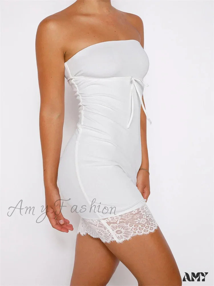 Amy Fashion - Retro Off Shoulder Tube Strapless Backless Mini Dress Comfortable Bodycon Mini Dress