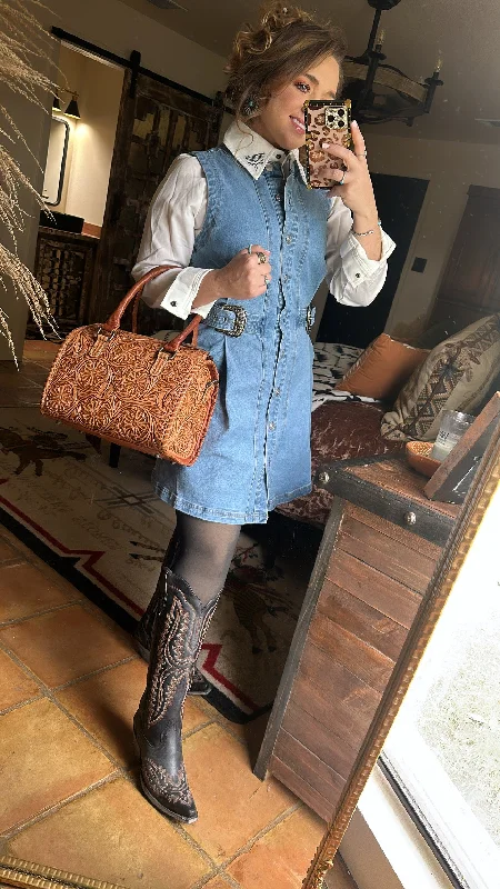 Buckle Denim Dress Tunics Short Trendy