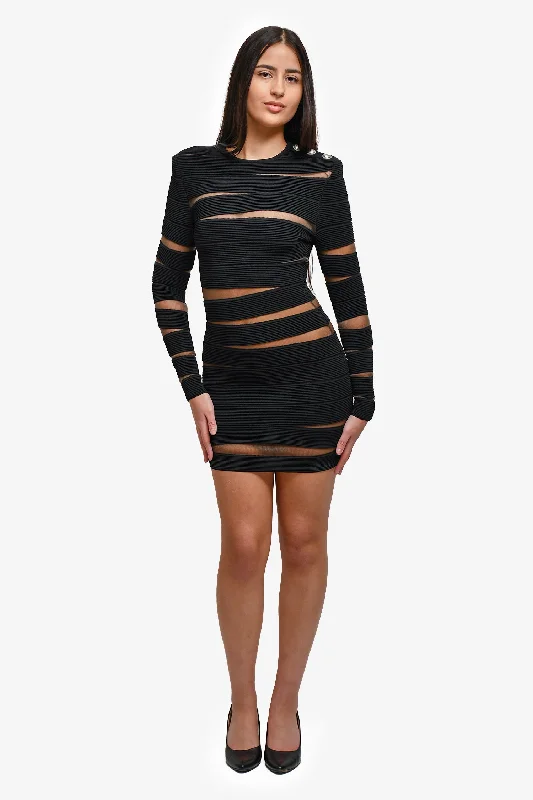 Balmain Black Mesh Detailed Mini Dress Size 36 Fashionable Polka Dot Mini Dress