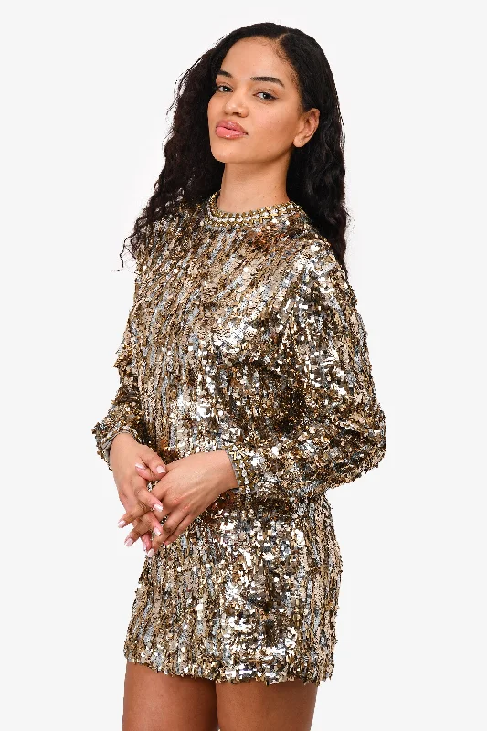 Prada Gold Sequin/Silk Mini Dress Size 36 Trendy Lace Mini Dress