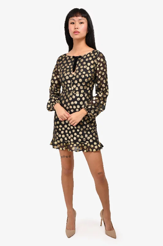 For Love & Lemons Black/Gold Polka Dot Mini Dress Size XS Elegant Silk Mini Dress